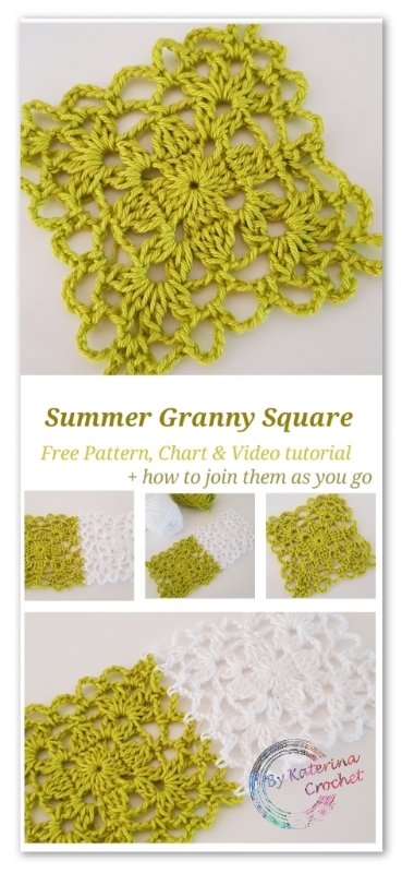 Summer granny square. Free Pattern, Chart & Video tutorial. Plus how to join the squares as you go