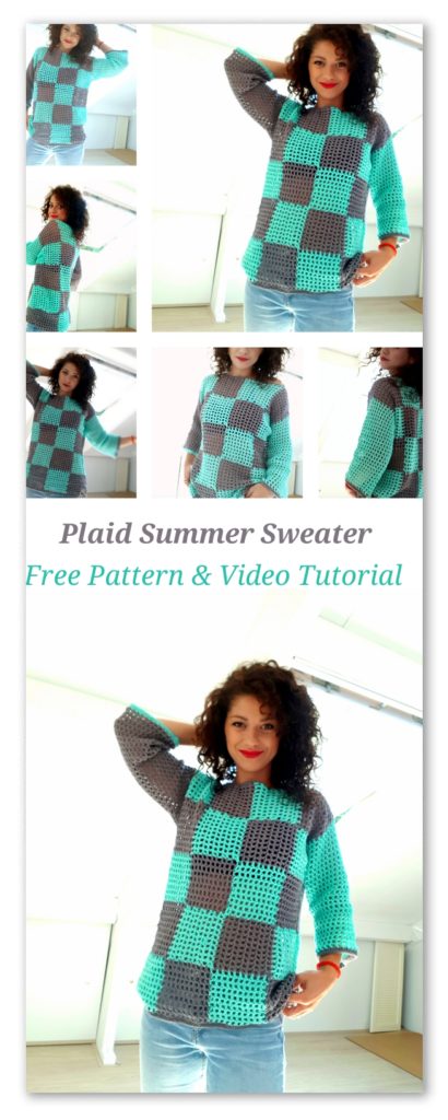 Plaid Summer Sweater. Free pattern with chart and sketches and video tutorial