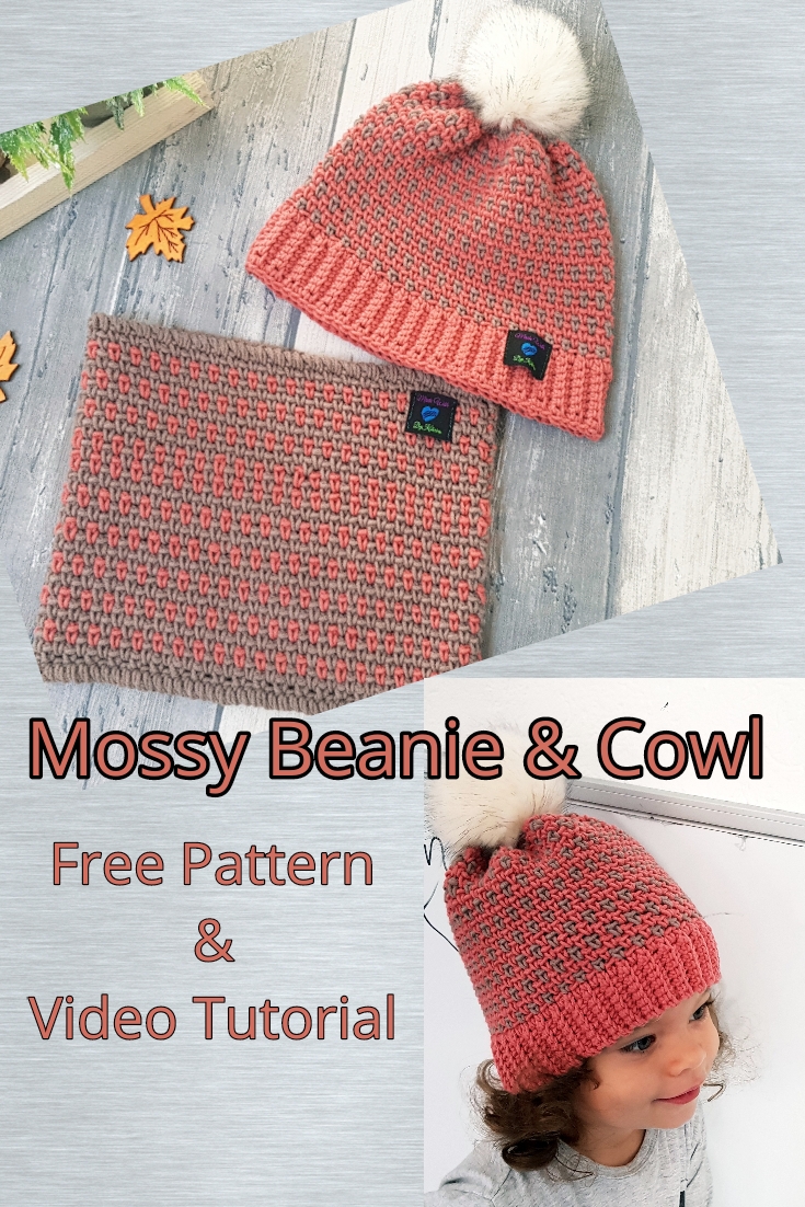 Mossy Beanie & Cowl. Free Pattern & Video Tutorial. Sizes from Baby to Adult