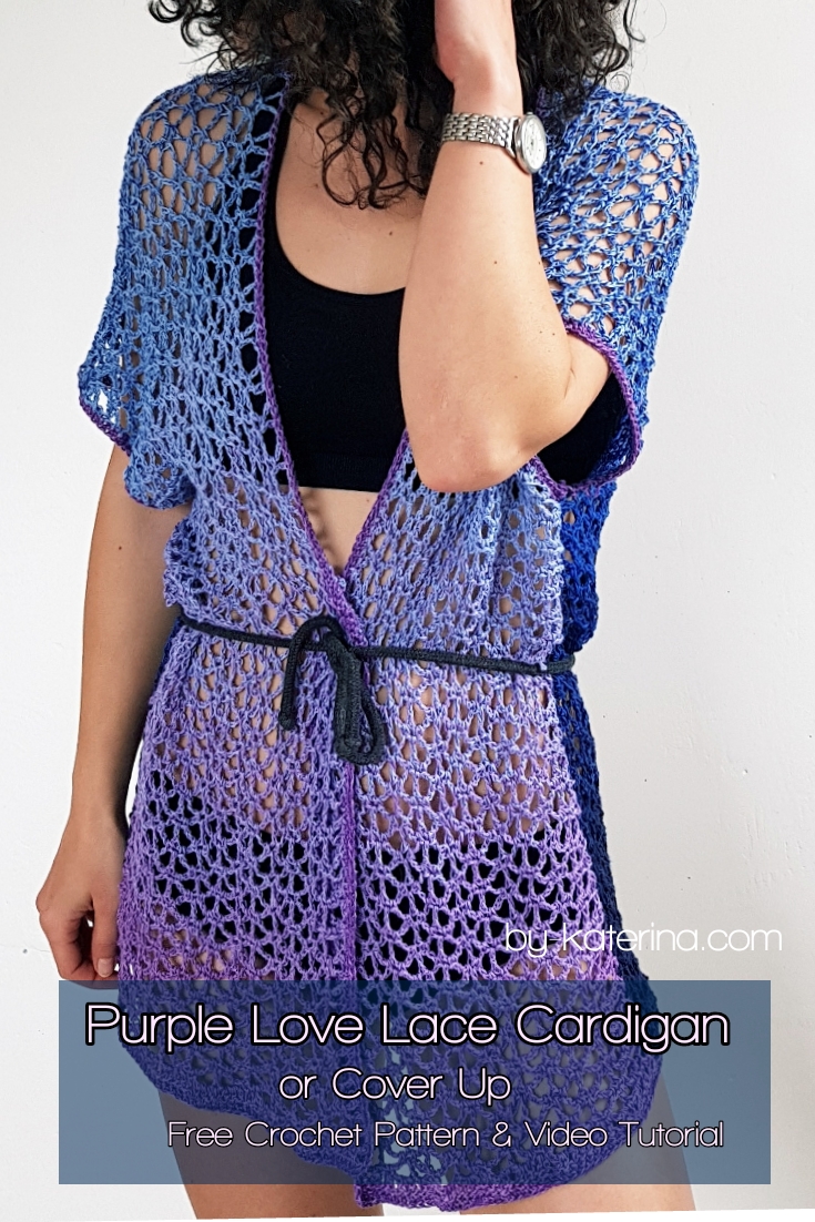 Purple Love Lace Cardigan. Free Crochet Pattern & video tutorial
