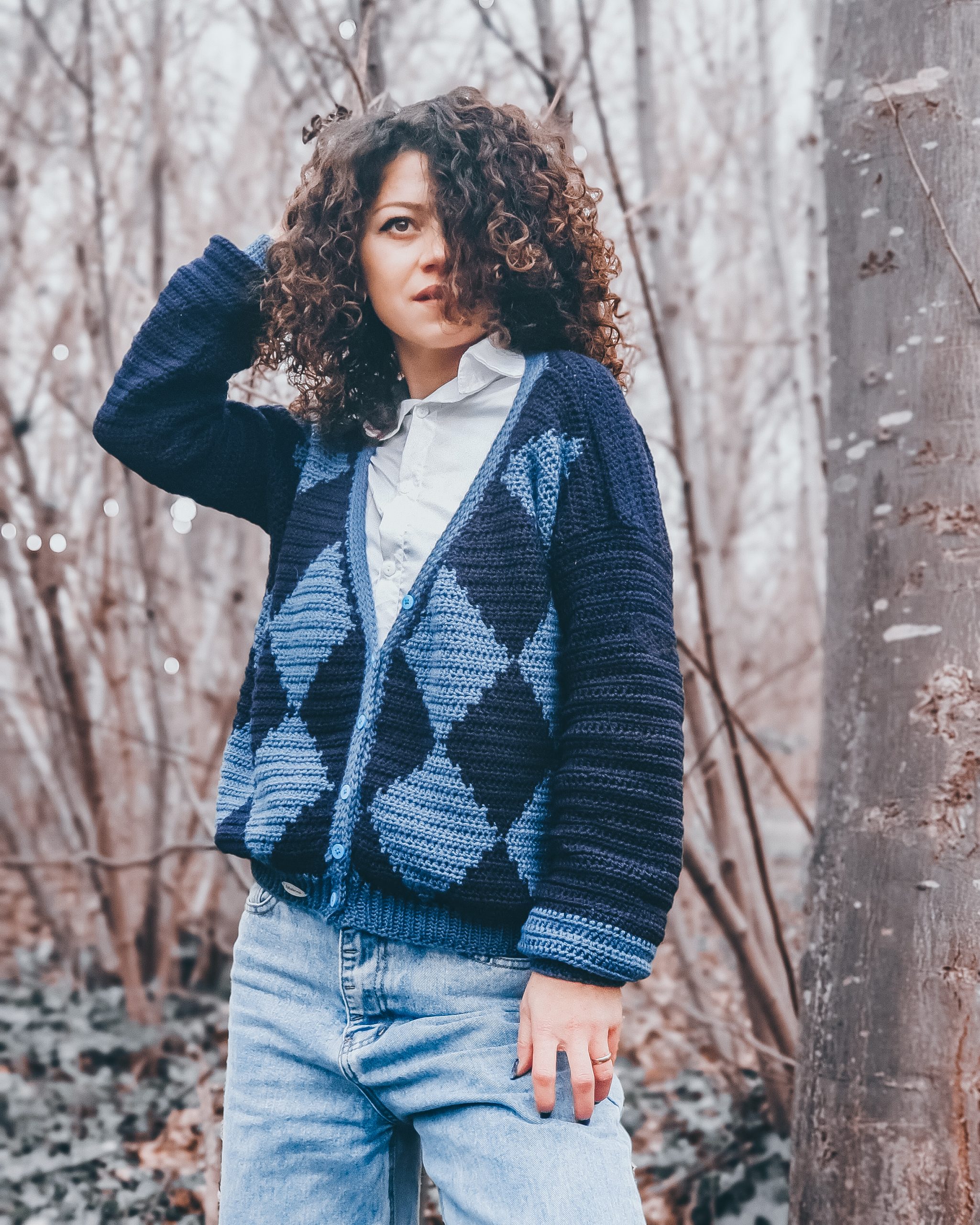 Thick Blue Patterned Sweater