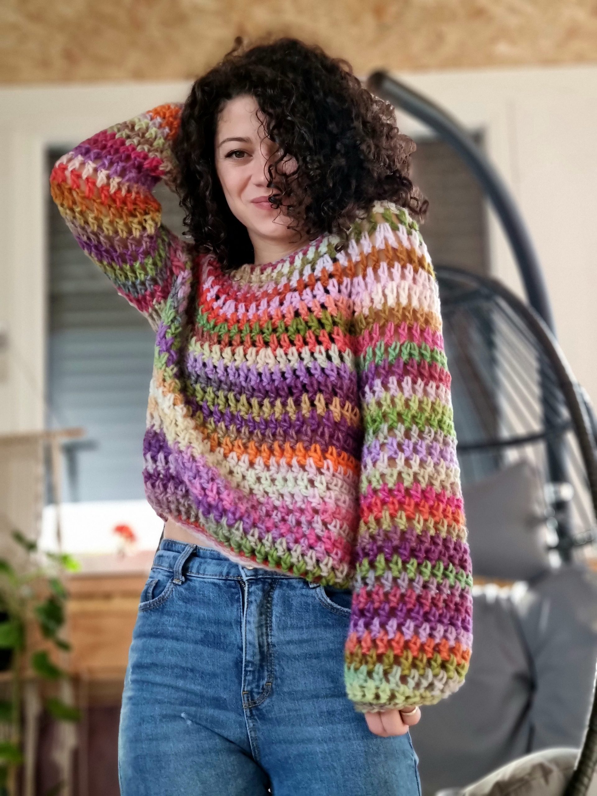 COTTON100％Crochet Sweater